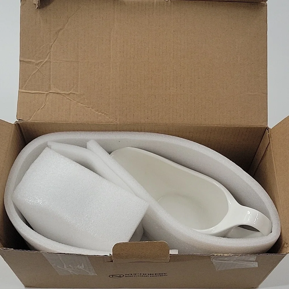 Elegant White Gravy Boat with Warmer New